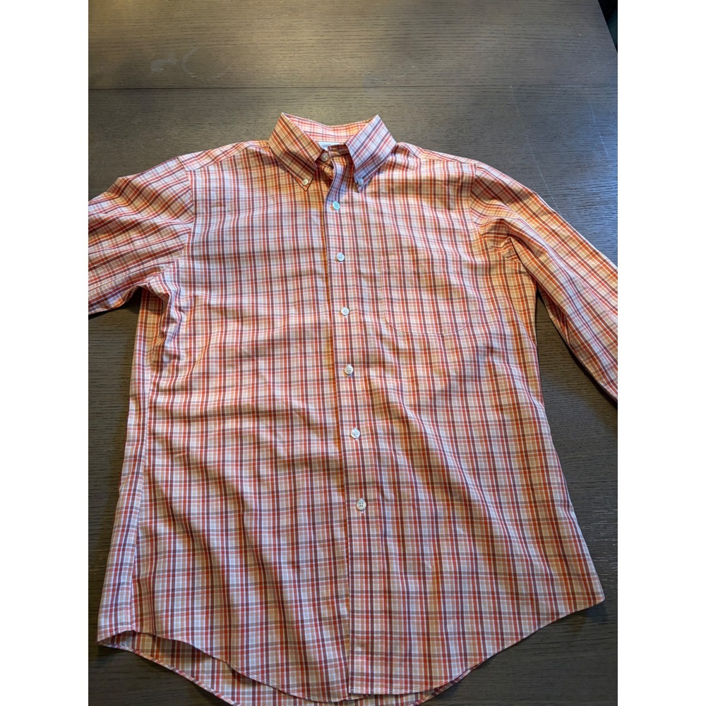 Brooks Brothers Mens Non-Iron Supima Cotton Gingham Button Down Shirt Orange M